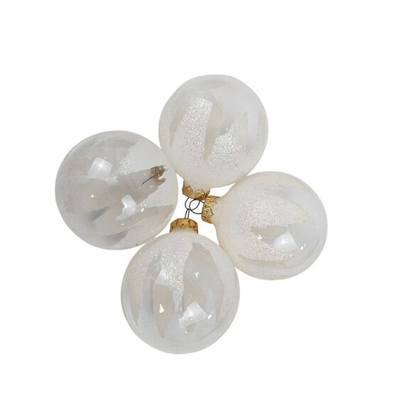 Vintage Christmas Ornaments Clear Glass White Glitter Accents Gold Crown - Picture 6 of 8